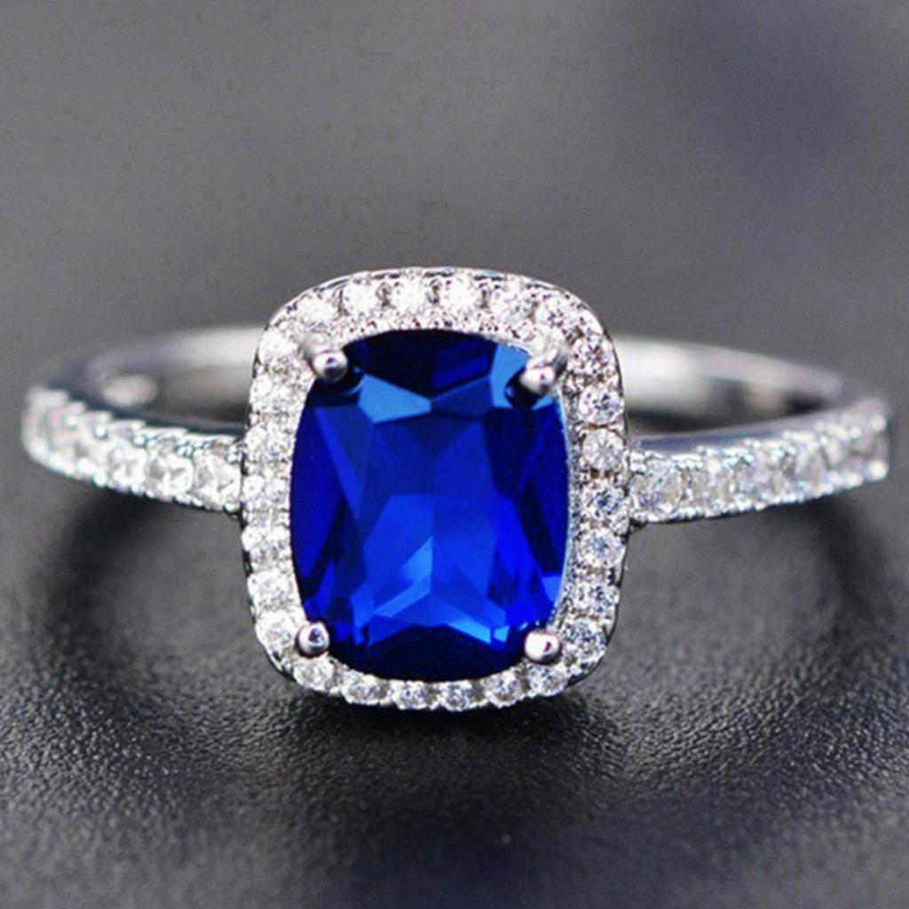 Multi-Color Rectangular Gemstone Ring: Classic Square Diamond Engagement Silver Jewelry