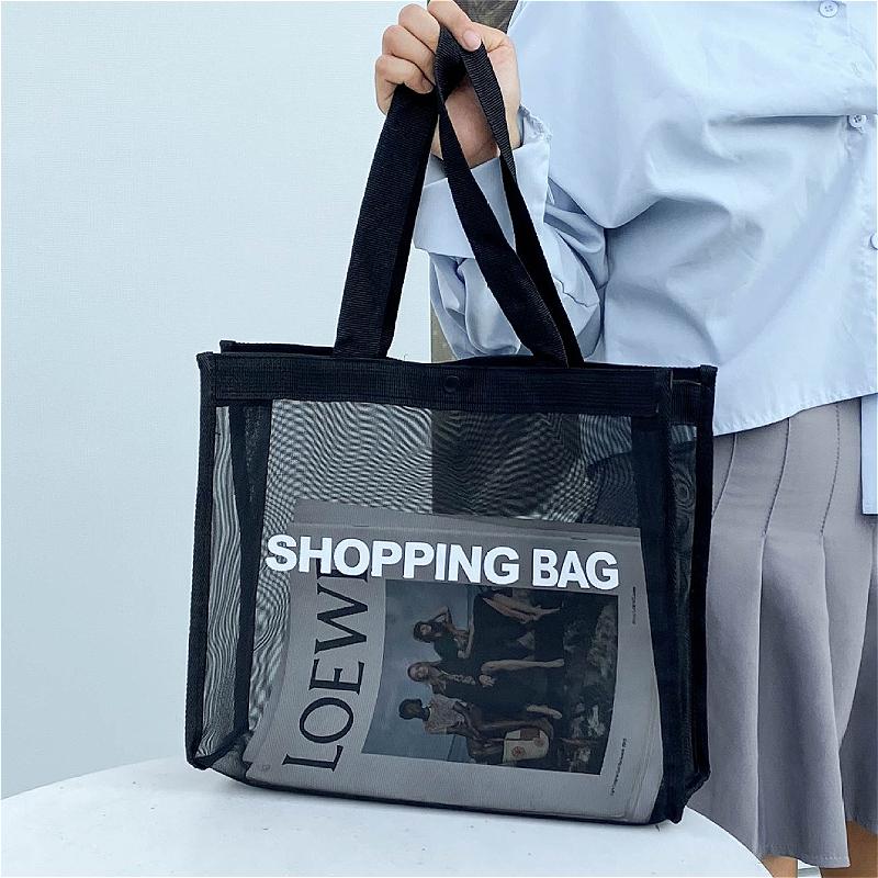 Borsa Tote in Rete da Donna Grande Capacità Trasparente a Spalla Leggera Pieghevole per Shopping Spiaggia