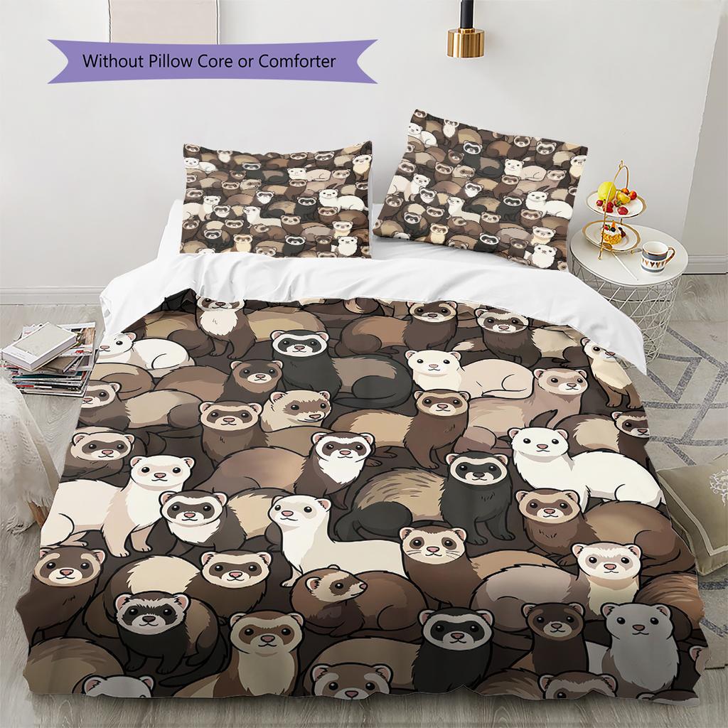 Cartoon Animal Art Pattern Bedding,Quilt Set Quilt Cover Pillowcase Home Birthday Gift (1 * duvet cover + 2 * pillowcase, without core)