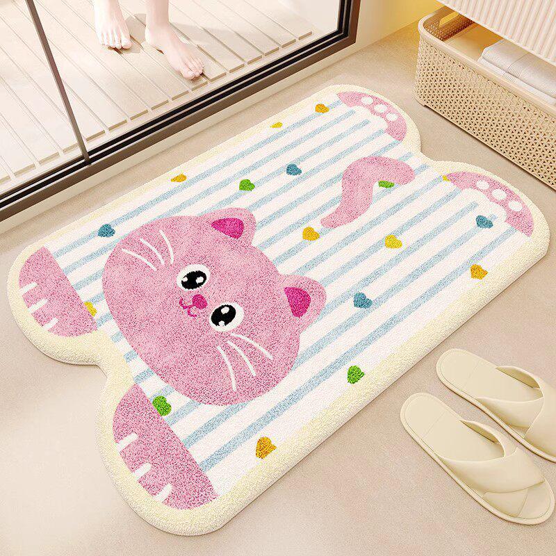 Cartoon Puppy Imitation Cashmere Floor Mat: Absorbent, Insulating Door Mat for Shower Room