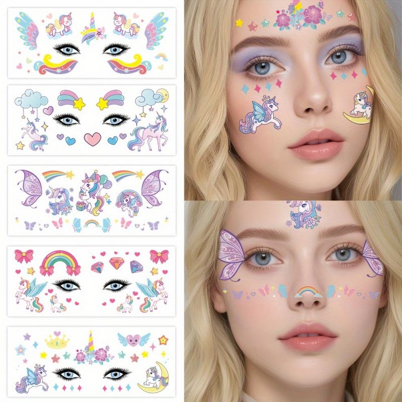 5Pcs Unicorn Temporary Tattoos Cute Rainbow Face Body Stickers For Music Festivalsparties Birthday Party Favors Gifts