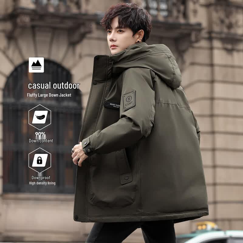 Men s Hooded Mid-Length Thick Down Jacket M (170/88A)
