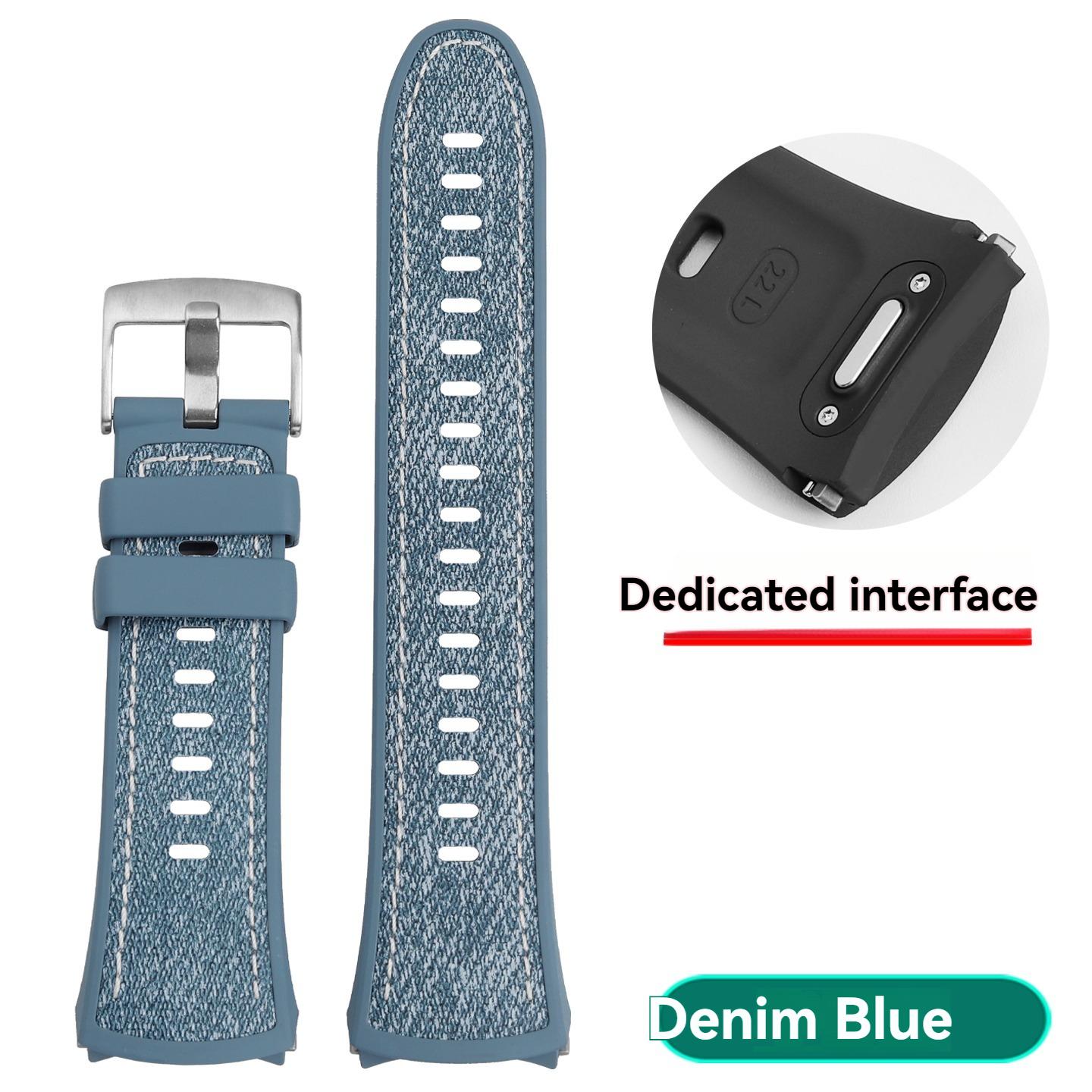 

For Huawei Watch5 Watch New 46mm Composite Plain Leather Fluororubber Watch5 Quick Release Breathable Men Women Sports Watchband 22mm for 46mm dial джинсовий синього кольору