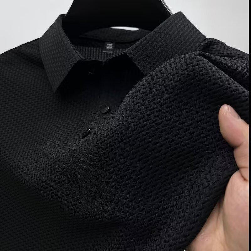 

Мужская рубашка-поло Ice Silk Mesh - короткий рукав, дышащая, удобная, стильный воротник, классный летний топ 3XL