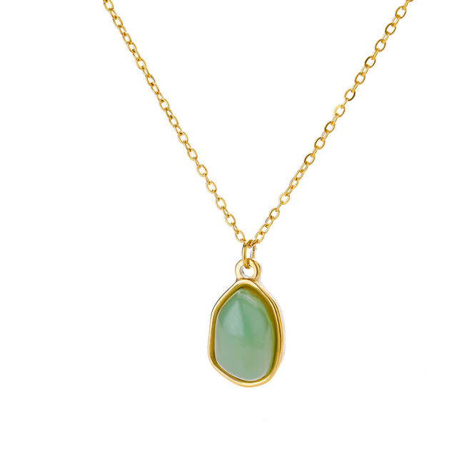 Fashions Natural Stone Oval Opal Necklaces for Women Classic Gold Color Chain Necklace Cute Stainless Steel Jewelry 2024 New In