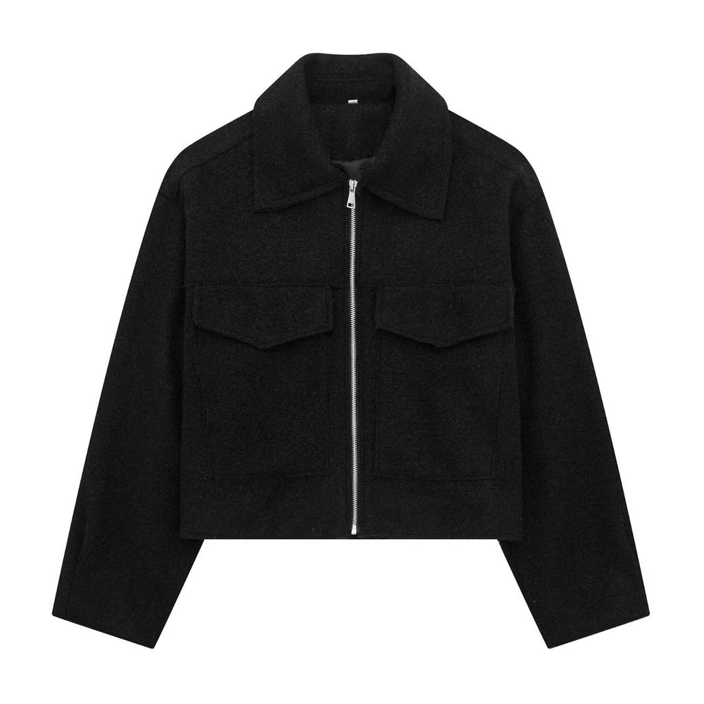 Women's Solid Color Fashionable Soft Woolen Short Jacket Jacket