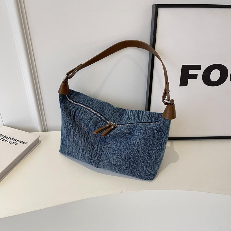 

Fashionable Leisure Underarm Big Capacity Bag Women 2023 New Style Fall Winter Denim Fabric Small Shoulder Bag DarkBlue