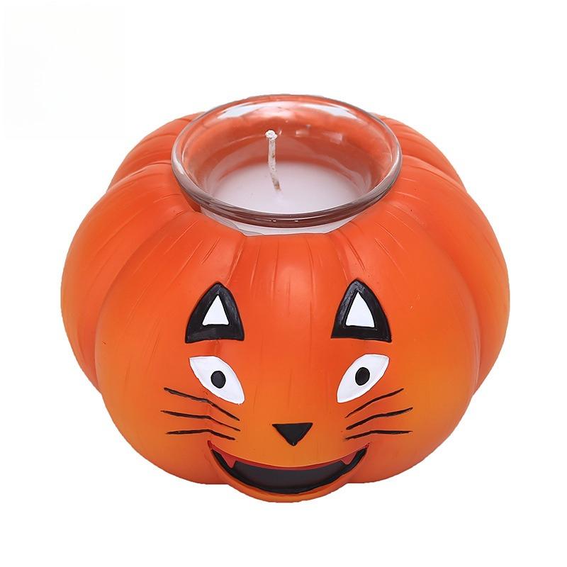 Halloween Pumpkin Lamp Decoration Creative Ghostface Pumpkin Candle Holder Outdoor Indoor Home Party Desktop Resin Ornaments