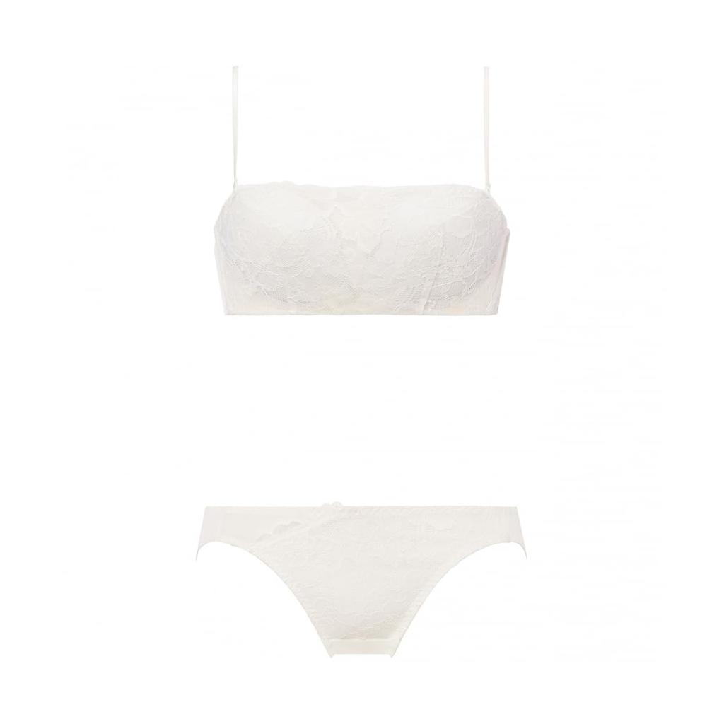 AMOSTYLE Bandeau Bra Panties Lace 1202 C70M Size (Removable Straps) & Set, Chic, (White),