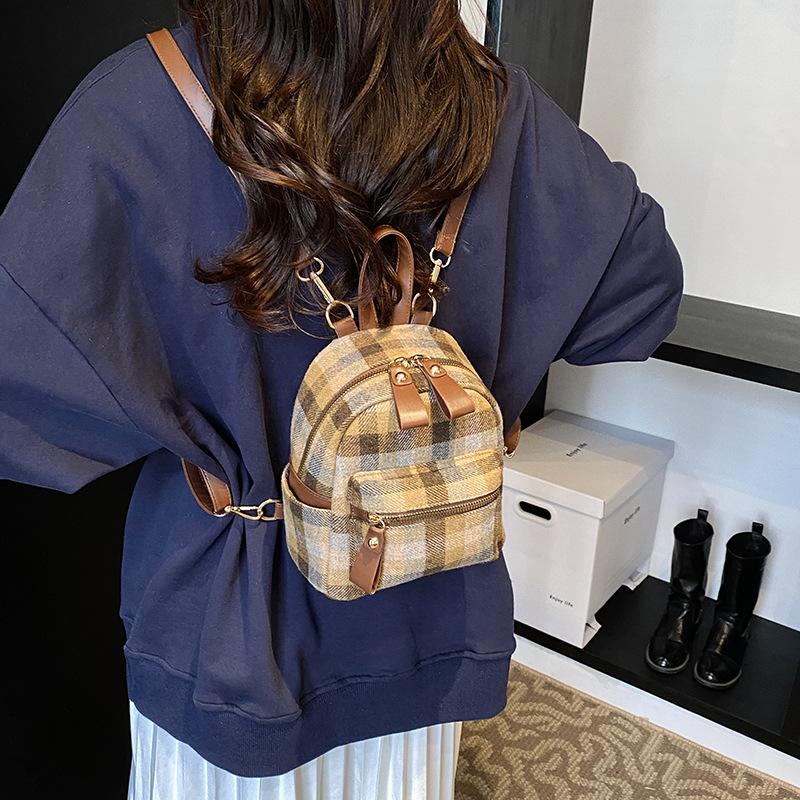 Women's Bag Autumn and Winter New Fashion Versatile Simple Suede Backpack Feminine Retro College Checkered Backpack