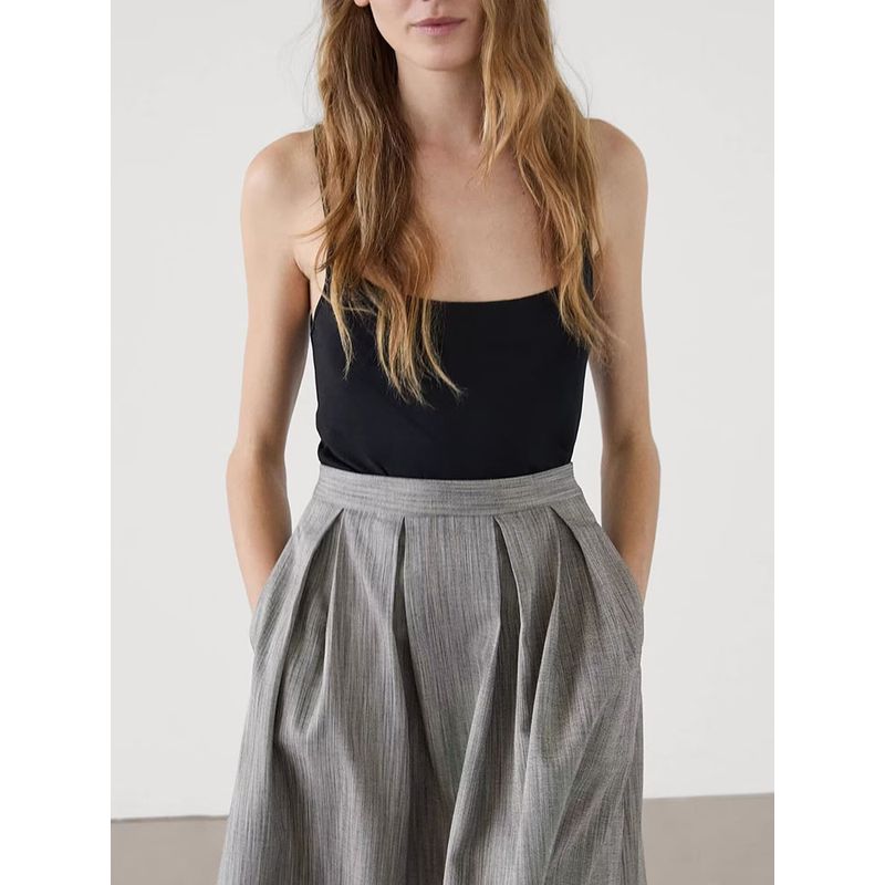 Za2024 Autumn New Women's Clothing Preppy Style Box Pleated Mid-Length Umbrella Skirt Pleated Skirt 05279279 811