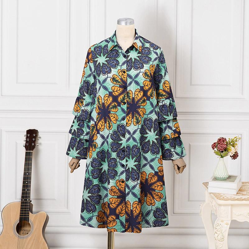 Damen Übergröße Rundhals Blumendruck Mehrlagig Gerüscht Trompeten Langarm Kleider