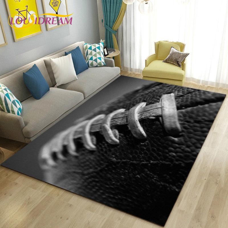 American Football Rugby Area Rug Large,Carpet Rug for Living Room Bedroom Sofa Doormat Decoration, Kids Non-slip Floor Mat 3D