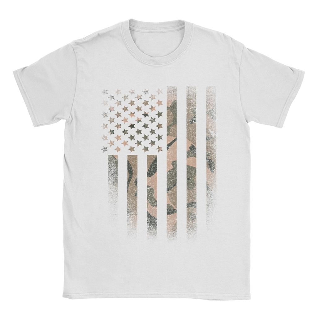 Novidade Camuflagem Bandeira Americana EUA Militar Táticas Camuflagem Deserto Camisetas para Homens Gola Redonda Manga Curta Camiseta Roupas