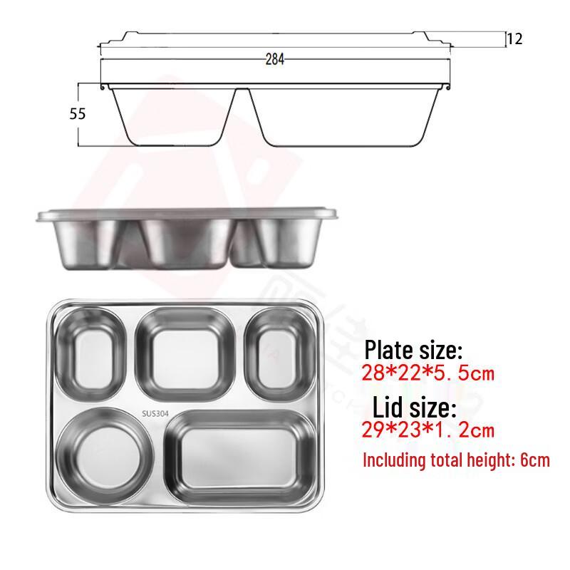 Lijia 304 Stainless Steel Divided Lunch Tray with Lid