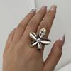 Unique Stainless Steel Pearls Flower Rings for Women Men Punk Hip Hop Geometry Irregular Finger Rings Tarnish Resistant Jewelry