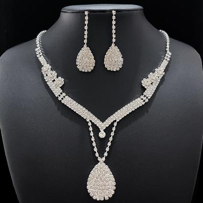 Classico Collana Diamante Goccia d'Acqua da Corte Versione Coreana Temperamento Sposa Fiore Clavicola Girocollo Set Collana Orecchini Donna