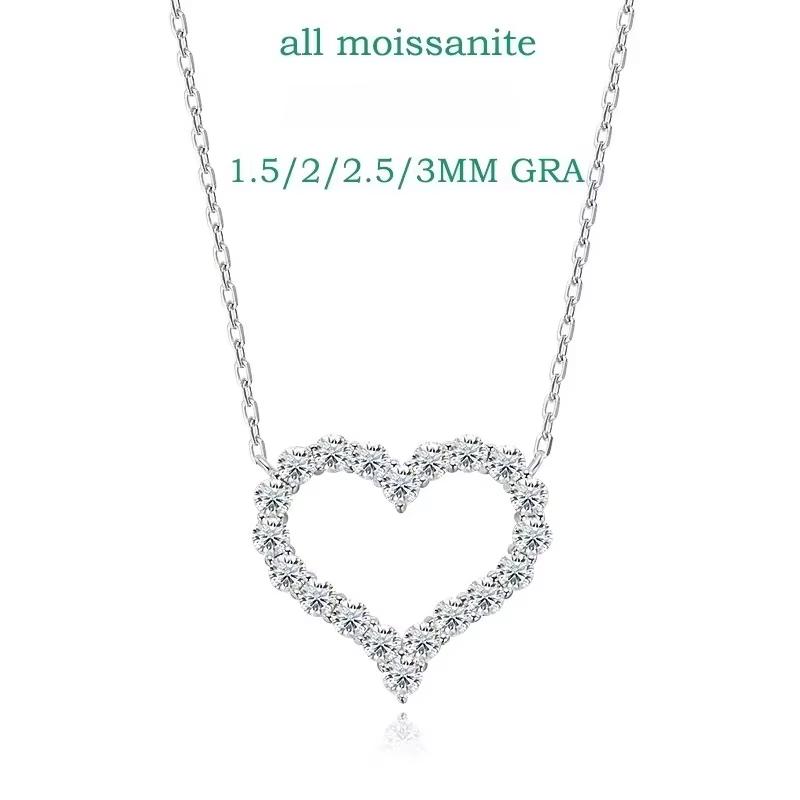 Smyoue 2CT Pass Tested Moissanite Heart Necklace for Women S925 Silver Plated Platinum Simulated Diamonds Pendant Birthday Gift