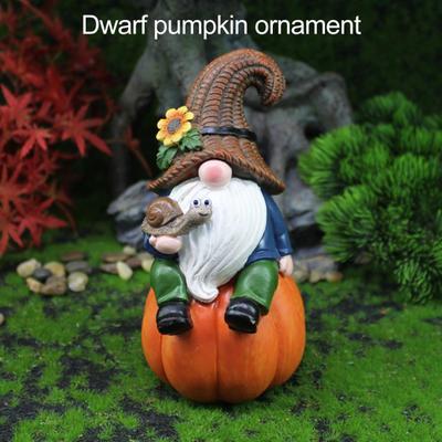 Garten Kürbis Gnome Figur Halten Schnecke Sitzen Zwerg Elf Harz Statue Skulptur Indoor Outdoor Thanksgiving