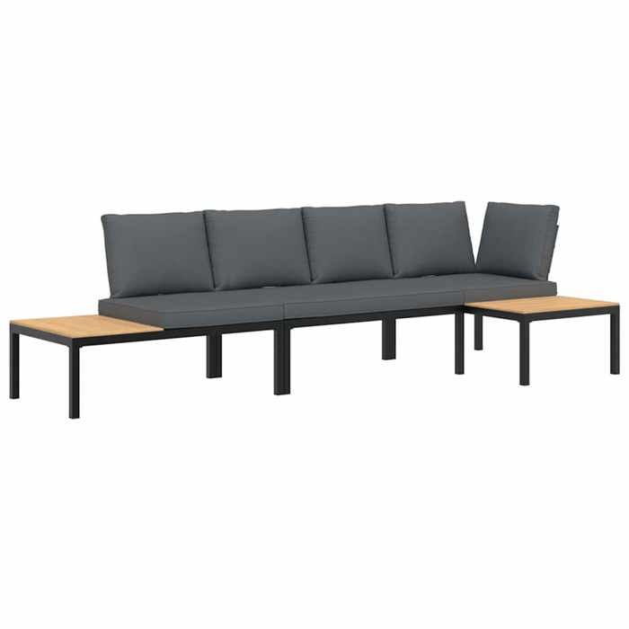 VidaXL Salon de jardin 3 pcs avec coussins noir aluminium, ensemble de canapés de jardin, ensemble de canapés de patio, 3283707