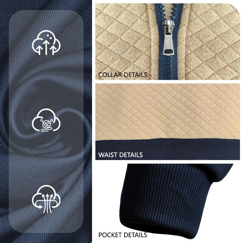 Herren Waffelpiqué Casual Stehkragen Zip-Up Hoodie mit kleinem Karomuster TK Diamond Check Oberbekleidung