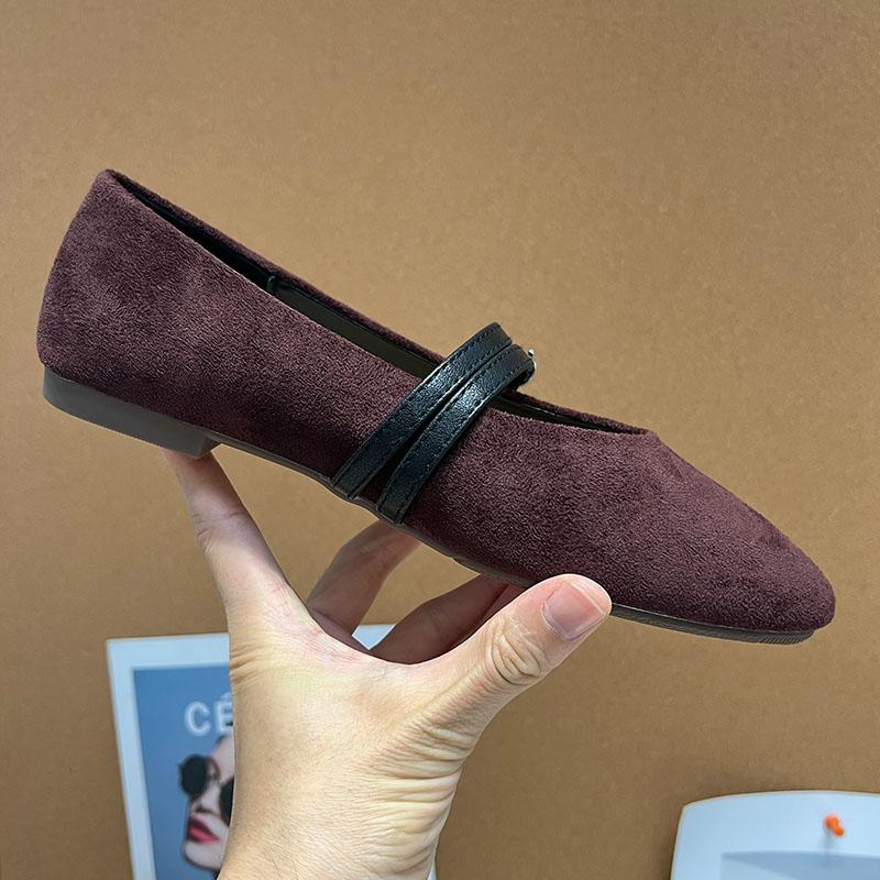 Fashion New Fashion Flock Women Ballet Flats Dance Shoes Round Toe Female Shallow Footwear Buckle Strap Ladies Mary Janes Flats Shoes