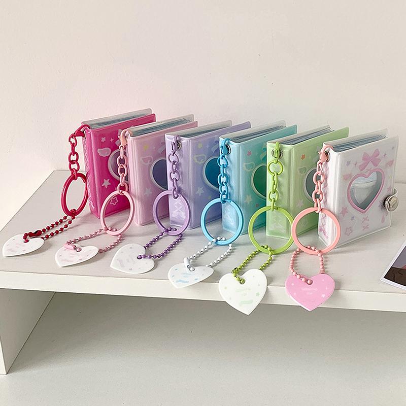 Pockets Portable Keychain Jewelry Photos Holder 1/2 Inch Mini Photo Albums For Photos Cards Small Album Book Photocard Holder
