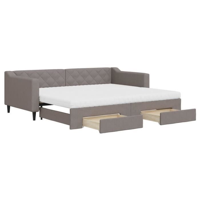 VidaXL Daybed with Trundle and Drawers Taupe 90x200 Cm Fabric 3197483