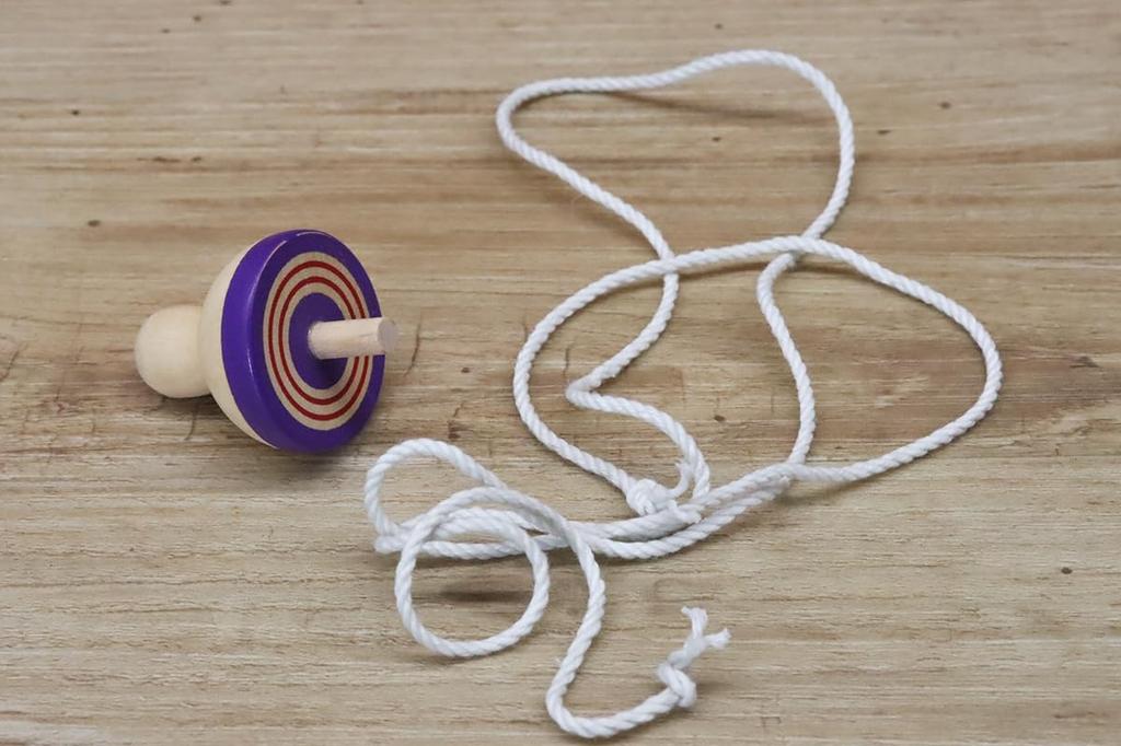 Miniature Japanese Traditional Wooden Toy Throwing Spinning Set of 3 each in and Tops, (1 red, green, purple)