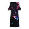 Women's Fashion Mid-waist V-neck Off-the-shoulder Printed Butterfly Temperament Mid-length Round Hem Dress