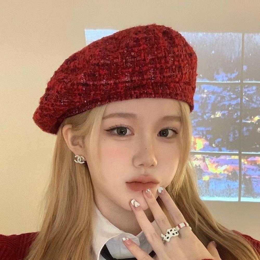 Cotton Christmas Plaid Soft Hat Red Women Artist Hat Casquette Tartans Berets Cap Work