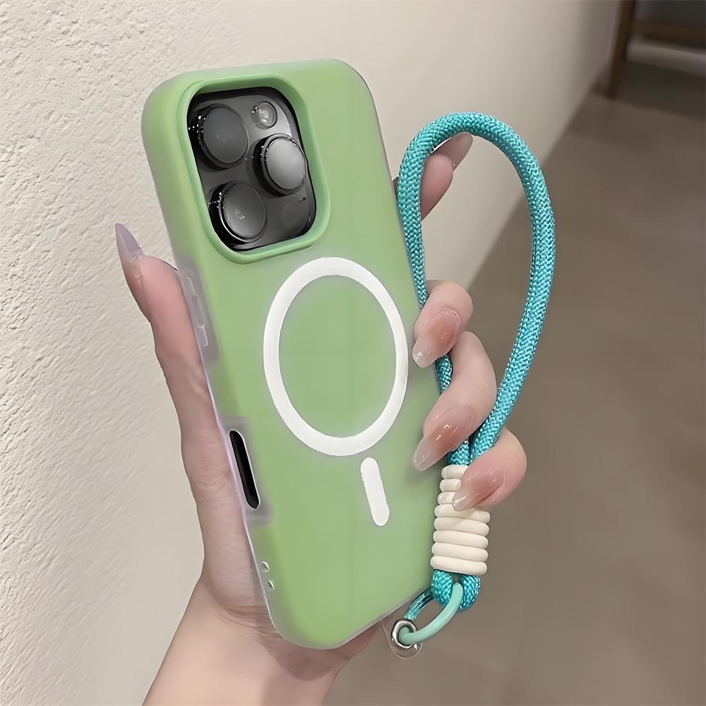 Couleur bonbon 2 en 1 Dragonne pour poignet et main Étui magnétique pour iPhone 17 16 15 14 Plus 13 12 Pro Max 11 pour Coque Magsafe Avec dragonne