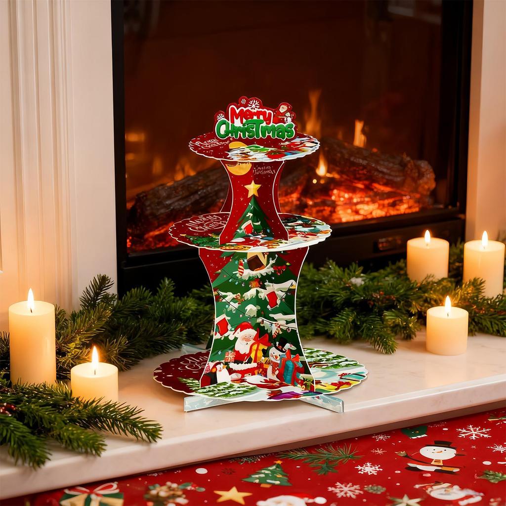Decorative Cake Stand 3 Tier Christmas Dessert Cake Tower Festive Rack Holder For Gathering Holiday Festival Celebration Home