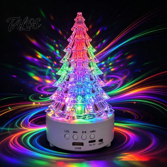 Multifunctional Audio Lamp Crystal-Like Christmas Tree Light, Wireless Music Player LED Table Centerpiece Decorative Night Light for Bedroom