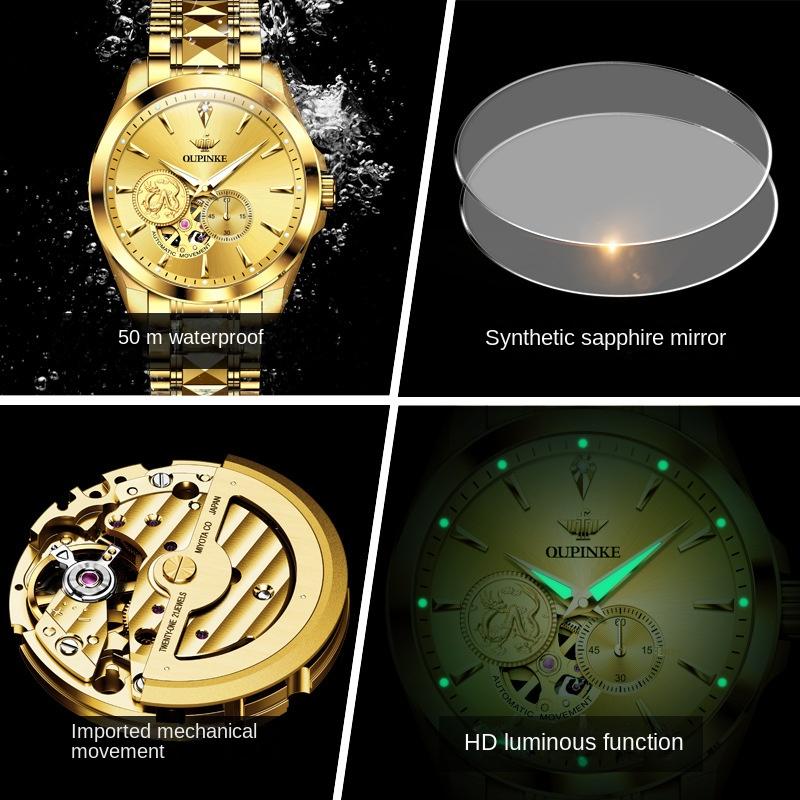 OUPINKE Hodinky Automatické mechanické hodinky Steel Business Vodotěsné pánské hodinky Pánské hodinky