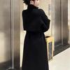 Women's Black Wool Coat - 2025 Autumn/Winter Hepburn Style Elegant Slimming Outerwear