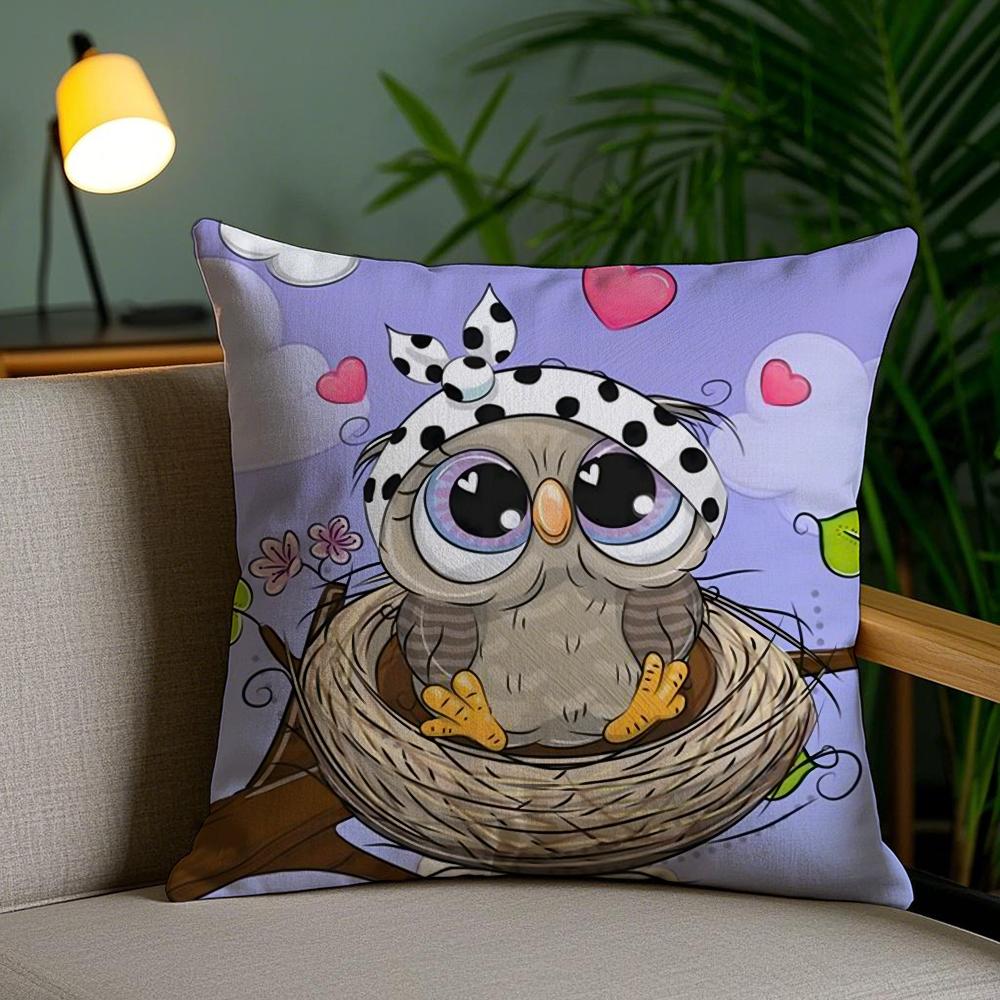 Cute Cartoon Owl Cushion Cover Soft Short Plush Double-Sided Printing Home Decor Machine Washable Pillow Case Gift