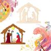 House Shape Wood Chips Nativity Scene Decoration, Wooden Manger Shape Manger Wooden Art Ornament With Rope Exquisite Decoration