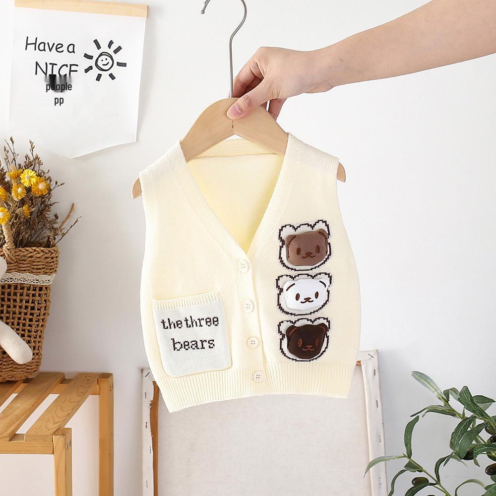 Cartoon V-neck Knit Vest: Sleeveless Cardigan for Kids, Men, and Babies - Perfect for Spring and Autumn