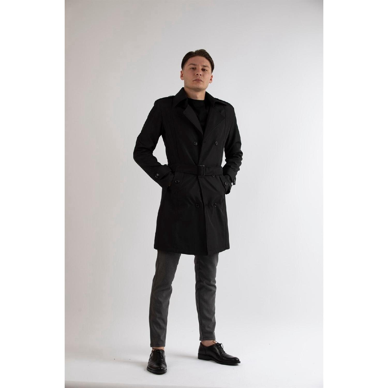 

Мужской черный тренч Slim Fit S чёрный