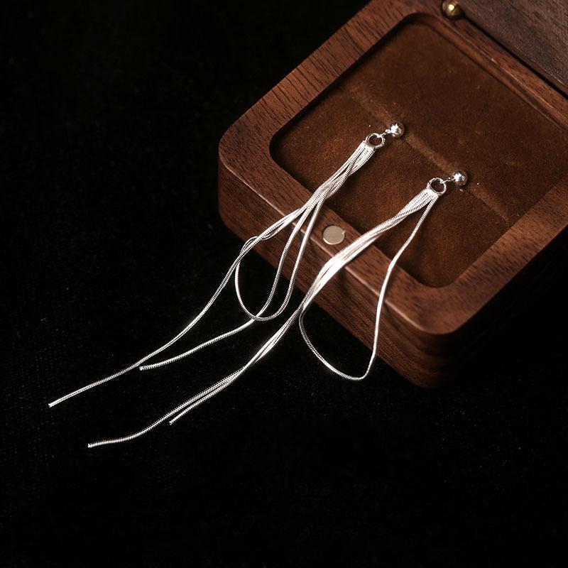 

Snake Bone Chain Fringed Stud Earrings Femininity Long Earrings Square Face Thin Cold Wind Earrings