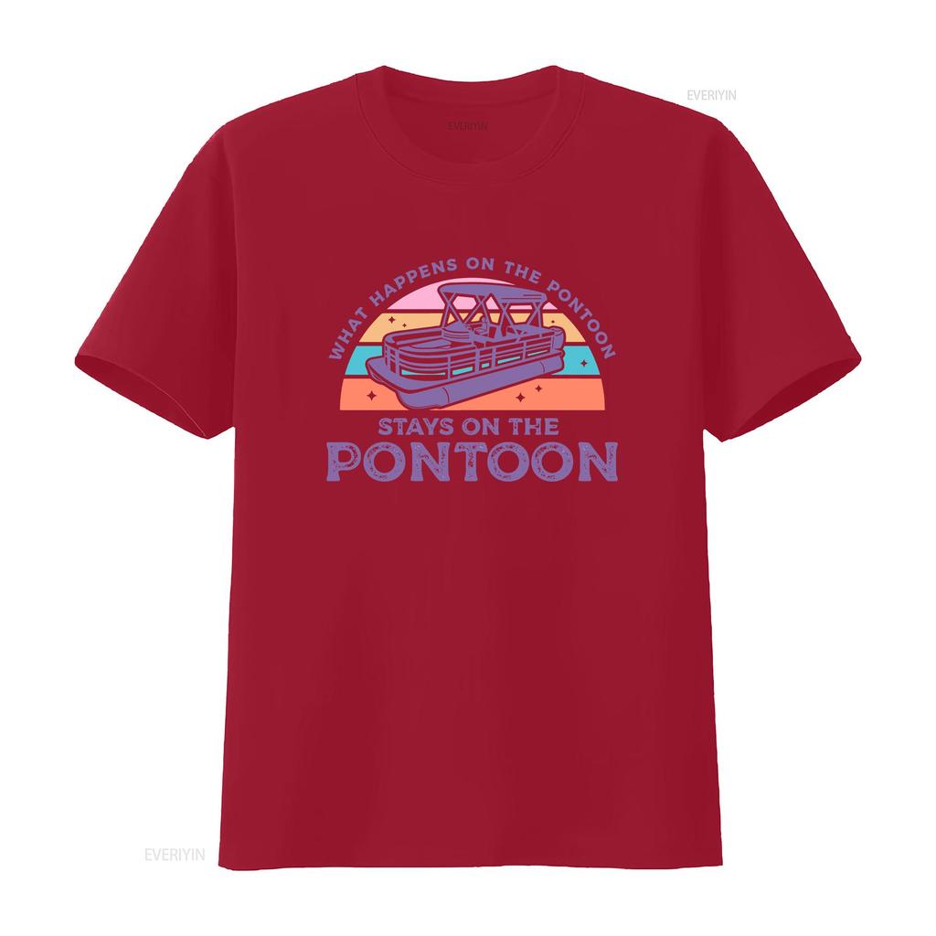 What Happens On The Pontoon Stays T Shirt Lake For Her Lover Vintage Washed Comfortable Top For Everyday Wear Stretched Unisex