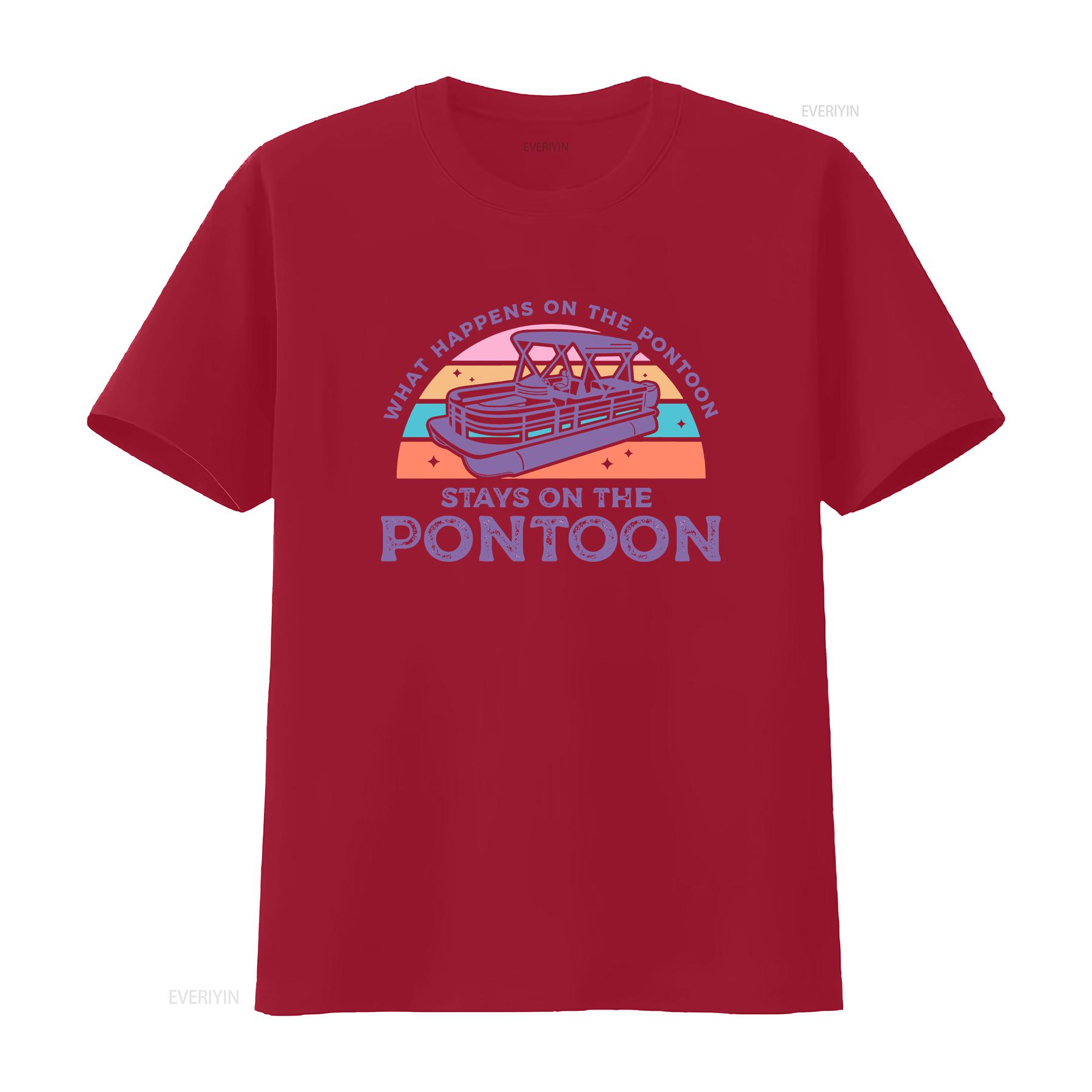 

What Happens On The Pontoon Stays T Shirt Lake For Her Lover vintage Washed Comfortable Top For Everyday Wear Stretched Unisex S
