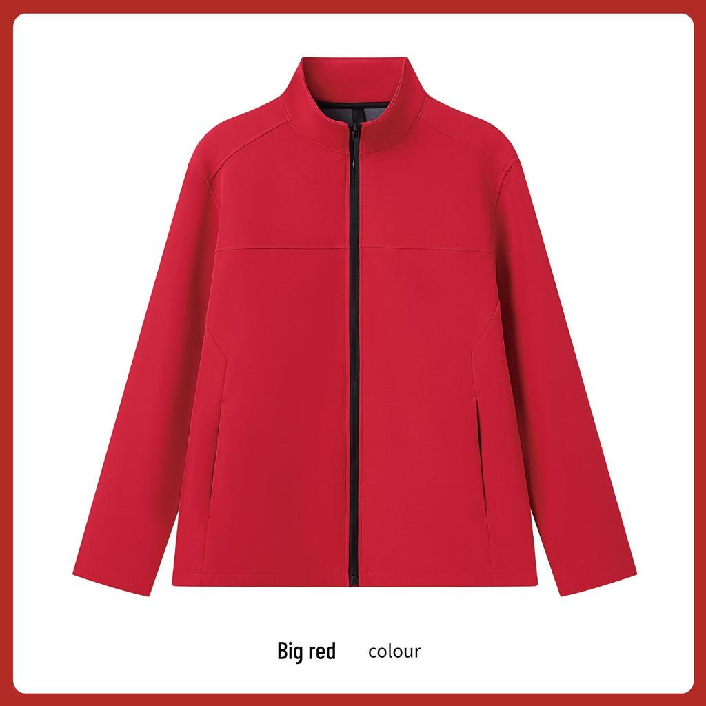 Fleece-Lined Softshell Stand-Up Collar Windbreaker with Logo Embroidery for Autumn/Winter Workwear