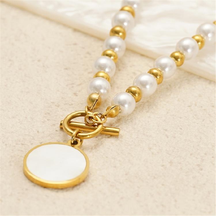 Faux Pearls And Shell Layering Necklace Suitable Stylish Clavicle Chain For Commuting Dating Or Parties