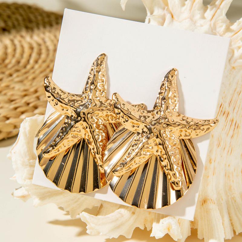 Exaggerated starfish gold earrings ins wind shell beach wind stud earrings