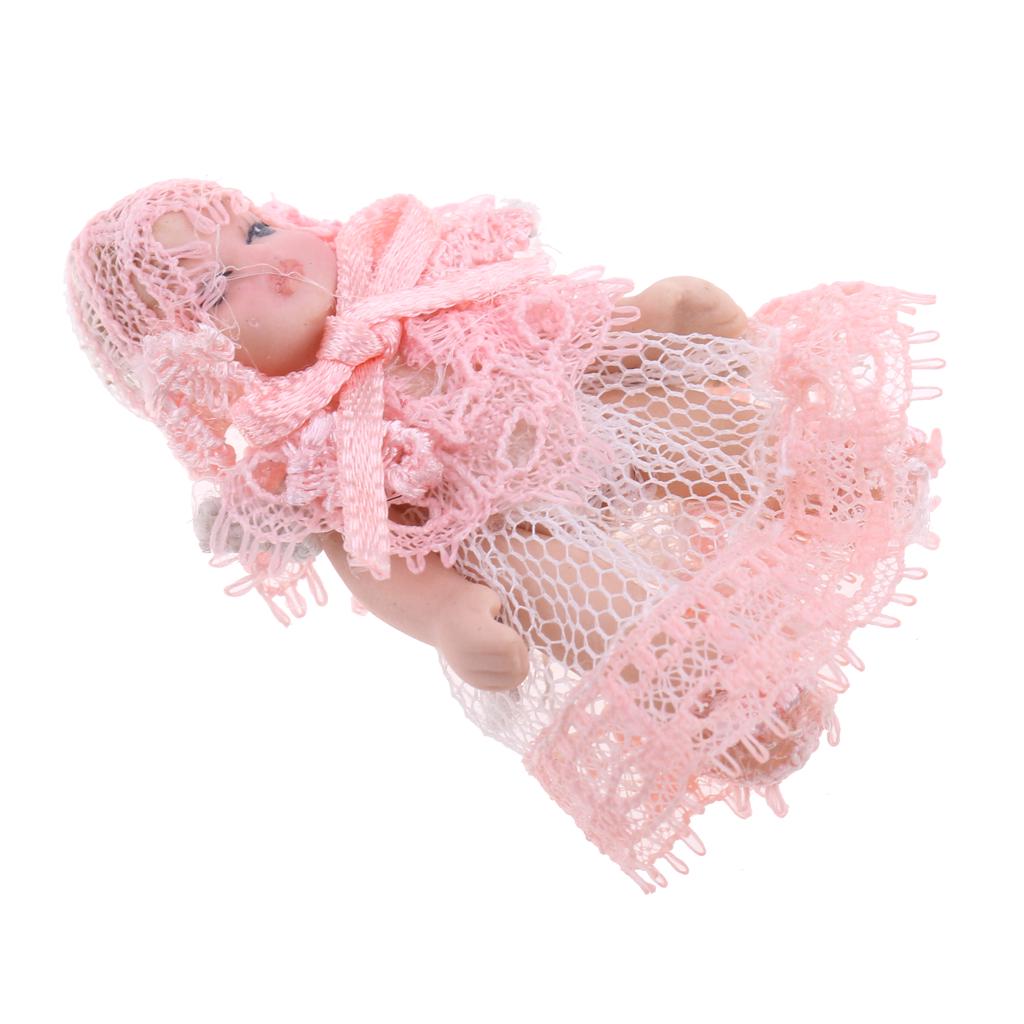 1/12 Porcelain Baby Doll In Lace Dress Dolls House Mini People Figures 1/12 Porcelain Baby Doll In Lace Dress Dolls House Mini People Figures