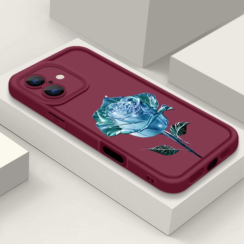 

Синий кристальный розовый цветочный принт матовый мягкий чехол для iPhone 16 Pro Max 15 14 Pro 13 12 11 XS XR 8 7 защита линзы противоударный чехол для телефона TPU iPhone 7 / 8 вино красного