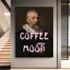 Modern Art Poster Coffee Mood Funny Alter Art Prints Portrait Man with Coffee Cup Canvas Painting Pink Quote Baroque Wall Decor