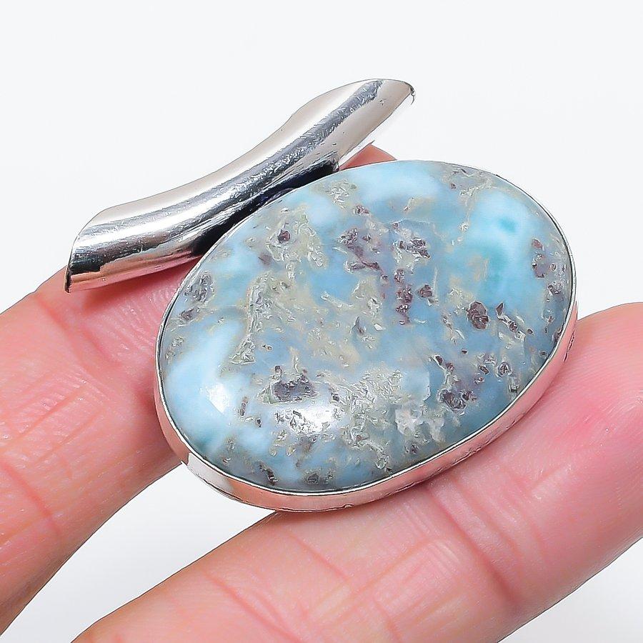 

Natural Larimar Gemstone Handmade 925 Sterling Silver Jewelry Pendant 1.30 q7A01